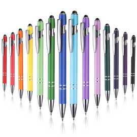 JIANTA Pack of 14 Ballpoint Pens, Ballpoint Pens with Touchpen, 2 in 1 Soft Click Ballpoint Pen Metal Ballpoint Pen Black, 0.5 mm Tip (14 Colours)
