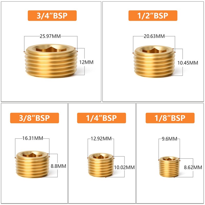 GASHER 25 Pcs Brass Pipe Fitting,1/8" 1/4" 3/8" 1/2" 3/4"