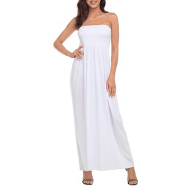 HDE Women's Strapless Maxi Dress Plus Size Tube Top Long Skirt Sundress Cover Up White