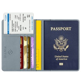 Fintie Passport Vaccination Certificate Protective Cover - Premium Faux Leather Passport Holder Travel Organiser with RFID Blocking for Credit Cards, ID, Travel Documents for Men and Women, blue grey,