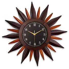 JXQXYN Wall Clocks for Living Room Decor, Modern Large Wall Clock, Sun Design with Two Tone Wood Grain, Silent Non-Ticking, Wall Clocks Battery Operated for Home Wall Decor - 24''