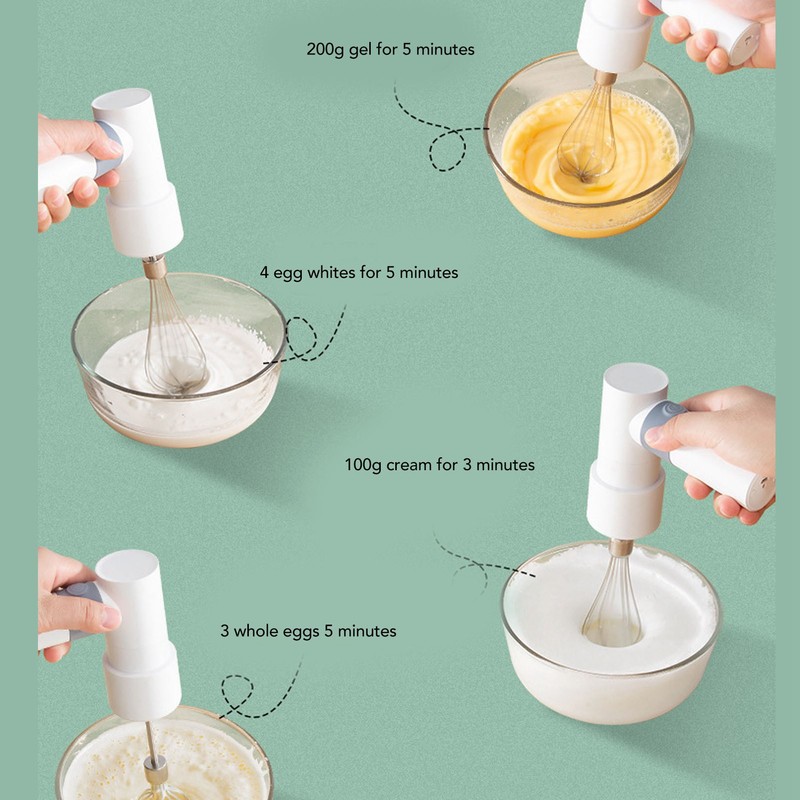 Electric Hand Mixer Warm White Cordless Rechargeable 2000mAh Battery Stainless