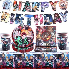 MIUNUO Party Tableware, Birthday Party Tableware, Birthday Decoration, Party Decoration, Anime Party Tableware Set with Banner, Tablecloths, Plates, Cups, Napkin