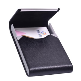 Business Card Holder with Ultra Slim Design,Business Card Case with Premium PU Leather, Suit Pocket Metal Card Holder for Women/Men,Professional Name Card Holder with Magnetic Shut (Black2)