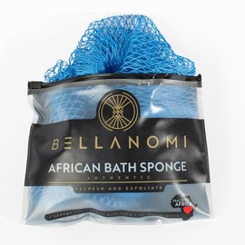 Bellanomi Esponja Exfoliante Africana de Malla, Auténtica, de Origen Ético en Nigeria, 45 Pulgadas de Largo, Cepillo para La Espalda de Uso Diario (Azul Bebé)