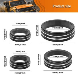 Xomzema 6Pcs Black Gear Switch Knob Cover Aluminum Alloy Air Conditioner Headlight Switch Knob 4WD Wheel Drive Trailer Accessories for Ford Bronco Offroad 2/4 Door 2021 2022