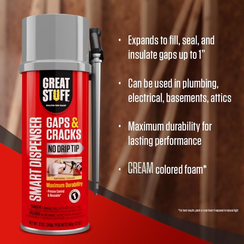 Great Stuff 99108824 Smart Dispenser Gaps & Cracks, Cream, 12