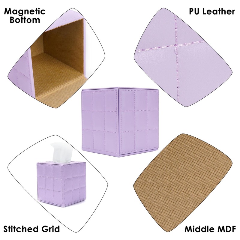 Purple Square Tissue Box Cover – Modern Leather Cube Facial