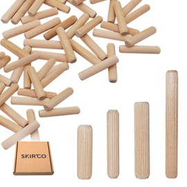 SKIR'CO (Pack of 200) Wooden Dowels 6x25mm Grooved Wood Dowels Fluted Pins for Furniture Grooved Dowels