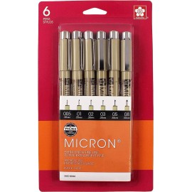 Sakura Pigma Micron Black Pens 6 Count Set 30062
