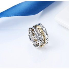 STROLLGIRL Sterling silver Simple spinner ring Fidget band ring spinning meditation anxiety ring (filigree design, 10)