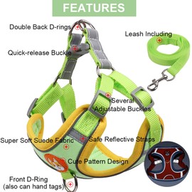 Zunea Dog Harness with Lead for Small Dogs Adjustable Reflective Puppy Chest Harness Soft Suede Vest Harness Escape Proof Cat Harness for Pets Chihuahua Yorkshire Green M