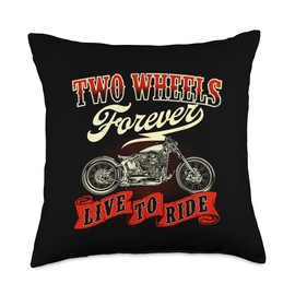 Funny Biker Shirts Two Wheels Forever Live to Ride-Biker Motorcycle Lover Throw Pillow, 18x18, Multicolor
