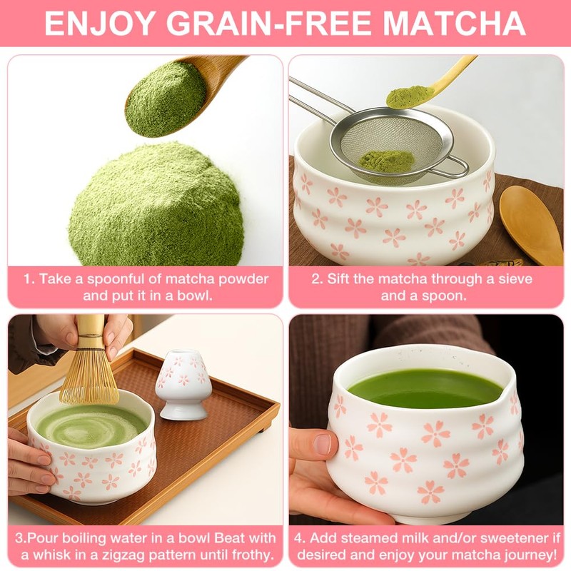 XPJBKC Matcha Whisk Set, 5 PCS Matcha Set Pink, Reusable