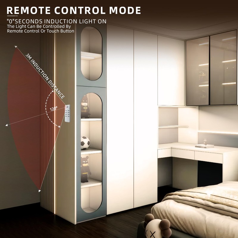 100 LED Under Cabinet Lights Wireless with Full Lighting,Rechargeable Closet