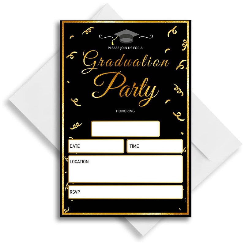 LoaHak Graduation Party gold black Invitations Graduation Invite Cards with