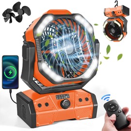 Odoland 40000mAh Camping Fan with LED Light, Battery Operated Oscillating Desk Fan with Remote & Hook, Rechargeable Outdoor Tent Fan with Timer for Hurricane Power Outage Travel Jobsite RV, Orange