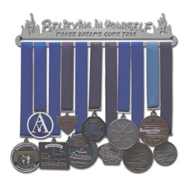 Allied Medal Hangers - Believing in Yourself Makes Dreams Come True (12" Wide with 1 Hang bar) - Multiple Sports Awards Holder Display Hanger Rack