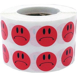 Red Sad Frowny Face Stickers 0.5 Inch 12.7 mm Round 1000 Count