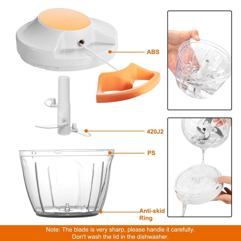 Manual Food Processor Vegetable Chopper, Portable Hand Pull String Garlic