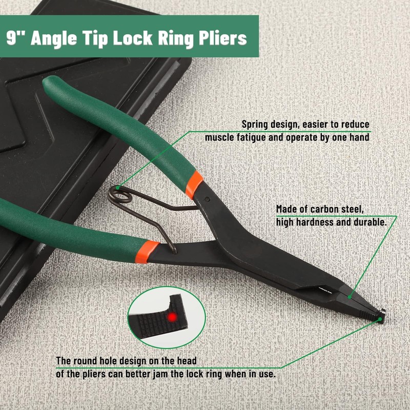 LEONTOOL 9 Inches Angle Tip Lock Ring Pliers Special Circlip