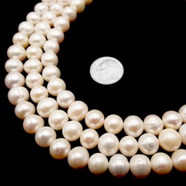 1.2mm Hole White Fresh Water Pearl Potato Shape Beads Size 9-9.5mm 15.5'' Strand