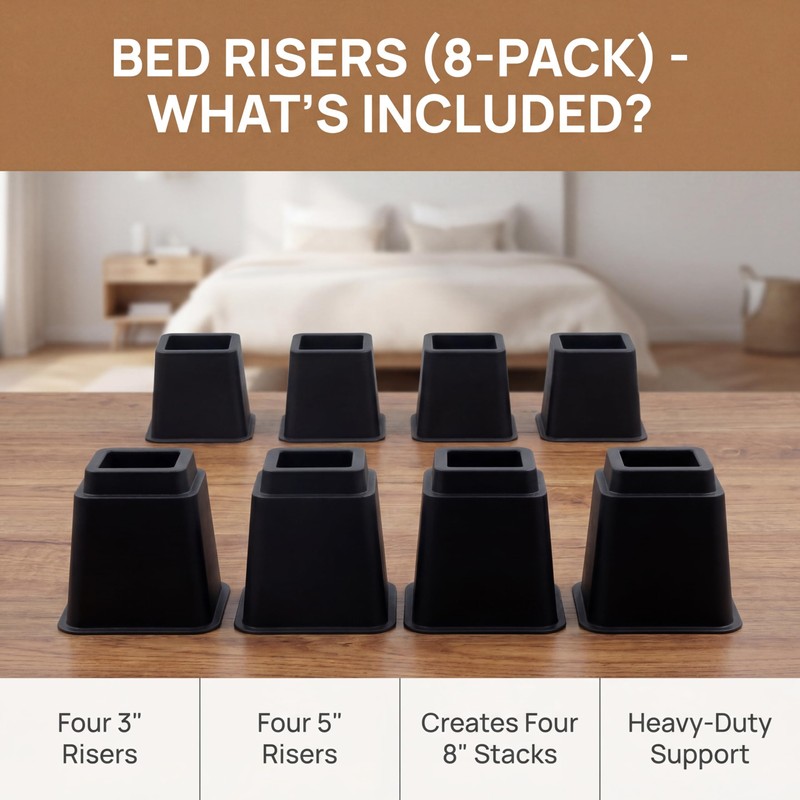 Bed Risers 8-Pack - Stackable Furniture Lifts for 3, 5