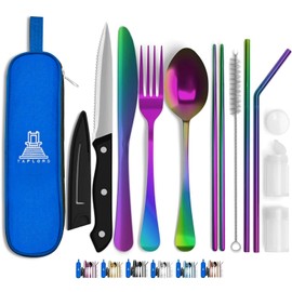 Taplord Portable Travel Silverware Set With Case - Includes 10 Pcs of Utensils, Stainless Steel Flatware For Camping, Easy to Travel, Lightweight (Multi Color)