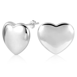 Silver 925 Earrings for Women, Large Heart Stud Earrings Hypoallergenic Silver Chunky Earrings Large Love Heart Stud Earrings Big Thick Stud Earrings Statement Chunky Earrings for Women 28mm