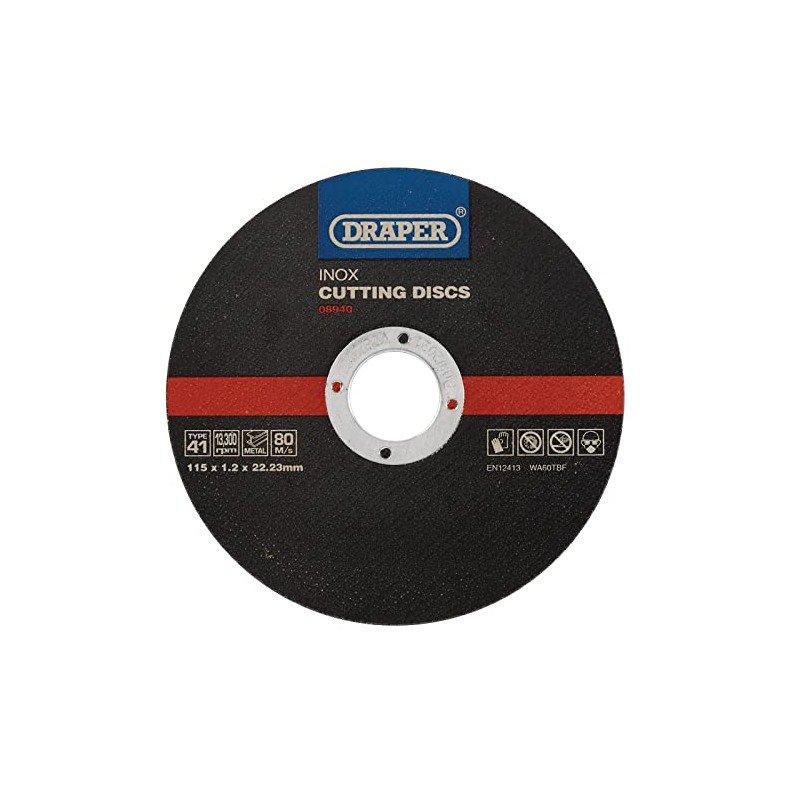 Draper 08940 Inox Flat Metal Cutting Discs, 115 x 22.2