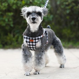 HSIGIO Dog Harness and Leash Set, Plaid No Pull Cat Harness and Leash, Soft Adjustable Puppy Harness for Extra Small Medium Dogs, Cats(Black Plaid, M)
