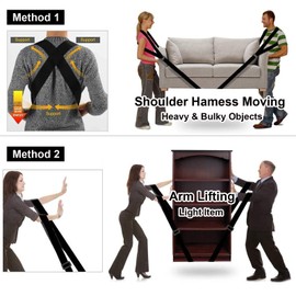 MORDEN MS Adjustable Moving Straps, 2-Person Shoulder Lifting and Moving System for Carry Furniture, Appliances, Mattresses, Heavy Objects up to 800 lbs(Black), 50.05''-104.3'', (VR-3UP6-CIA7)