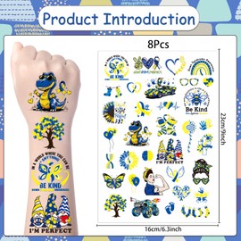 Yoyuspy Down Syndrome Awareness Temporary Tattoos - 200+ National Down Syndrome Awareness Week Decorations Supplies Favors, World Down Syndrome Day Blue Yellow Ribbon Tattoo stickers Gifts Prizes