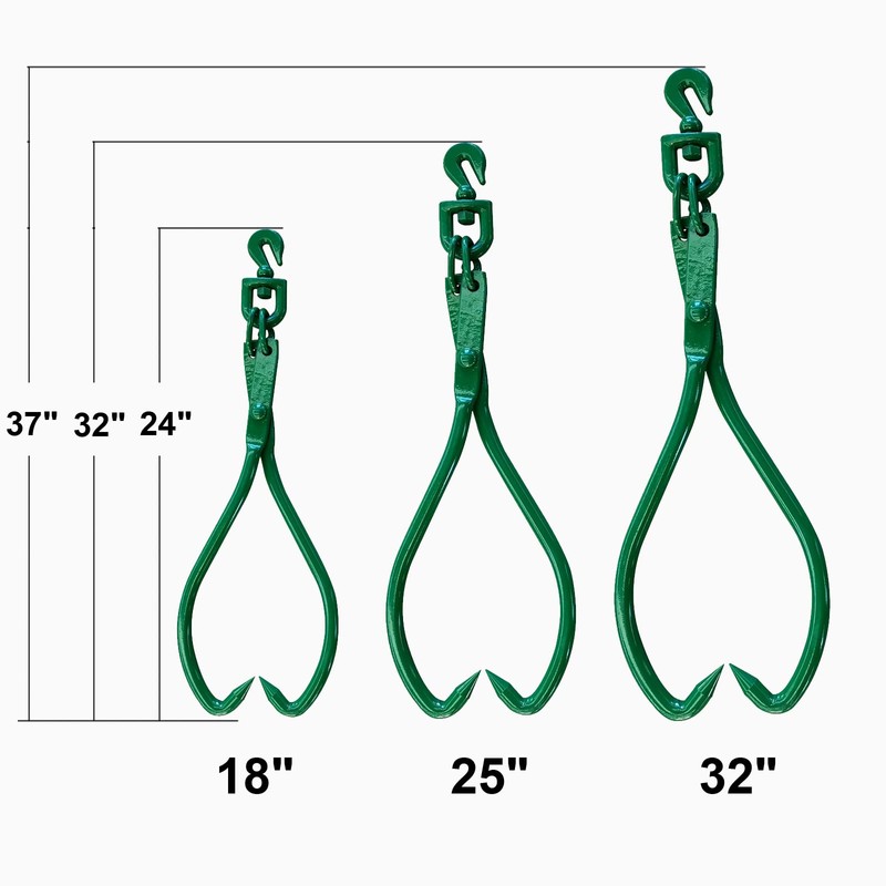 Timber Claw Hook, 32 in - Swivel Log Lifting Tongs