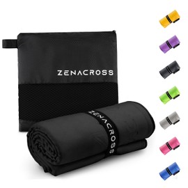 ZENACROSS Microfibre Towel with Transport Bag - Quick-Drying and Versatile Fitness Towel - Sports Towel Sizes XL - Black - 90 x 180 cm