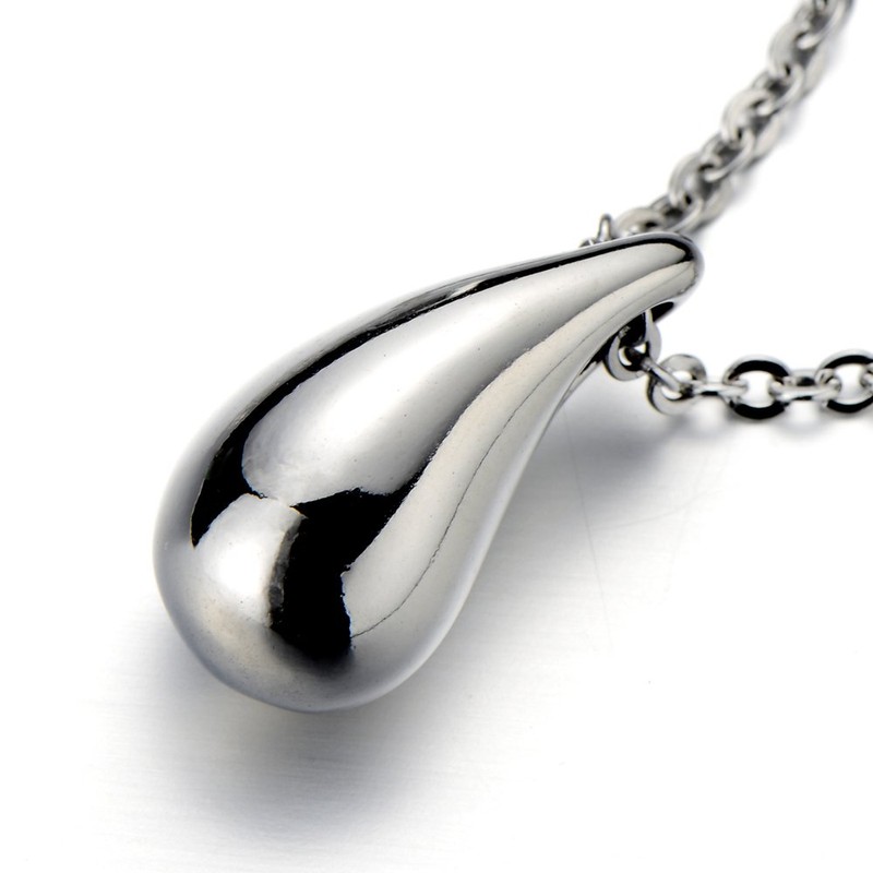 COOLSTEELANDBEYOND Unique teardrop pendant stainless steel necklace for women, Stainless