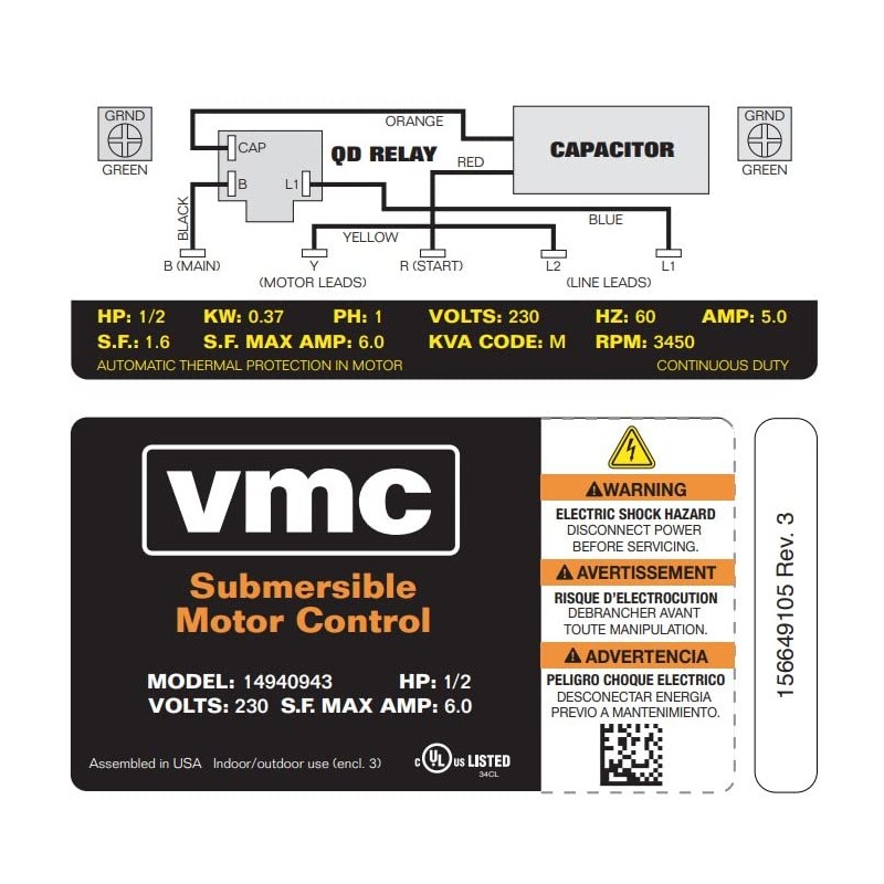 Red Lion RLCB05-230 1/2-HP 230-Volt VMC Control Box for Submersible