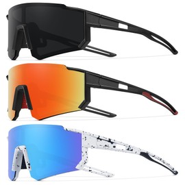 3 Pack Polarized Youth Baseball Sunglasses for Boys Girls Age 6-12 Sports Softball Cycling for Kids UV Protection 3Pack-Black+Black Red+White Blue