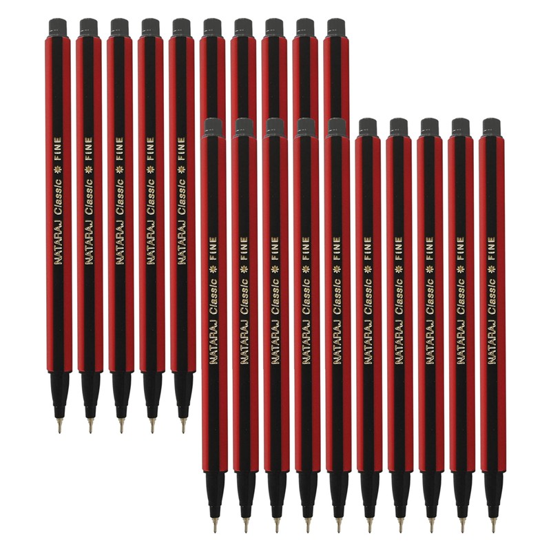 NATARAJ Classy 20 x 0.7mm Fine Point BLACK Ballpoint Pens