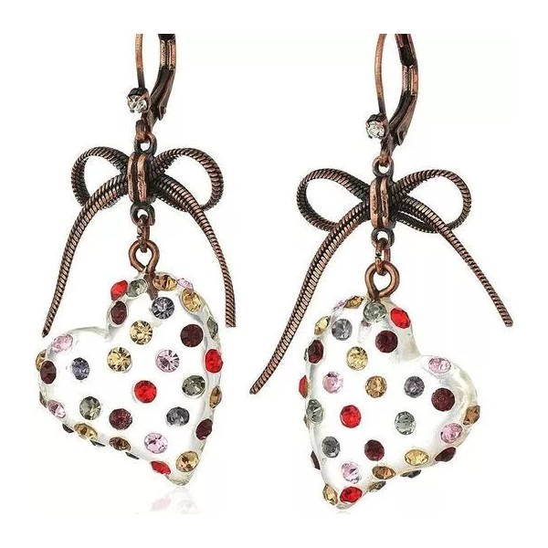 Betsey Johnson Stone Lucite Heart Drop Earrings