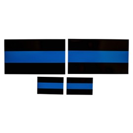 ALUMINUM Thin Blue Line Sticker Emblems | In Support of Police Officers and Law Enforcement | Bundle - 4 items: 2 Blue Line (3.5” x 2”), 2x License Stickers (1.5” x 1”) Perfect For Cars and Trucks