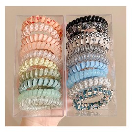 ZHUXILUDAO 30pcs Spiral ​headbands Traceless elastic curly hair Spiral ponytail clip Curling circle Plastic telephone cord Women hair ties (6 style combinations, 30 PCS Hair band)