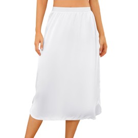 Vlazom Women's Satin Half Slip Under Slip Long Underskirt Half Slips for Under Dresses Slip Side Slit White Size X-Large