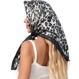 VJHX Leopard Print Head Scarf for Women Like Silk Satin Scarf for Hair Wrapping at Night Bandana Square Scarf 35 Inches (54 bao kuan)