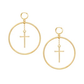 Cross Hoop Dangle Earrings for Women 14K Gold Plated Circle Huggie Earrings Fun Statement Cross Drop Earrings Dainty Trendy Aesthetic Gemoetric Designer Jewelry Gifts