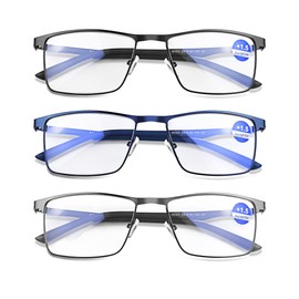 3 Pack Metal Reading Glasses Men TR90 Readers for Men,Business Style Sturdy and Durable, Blue Light Protection Cheaters +2.75