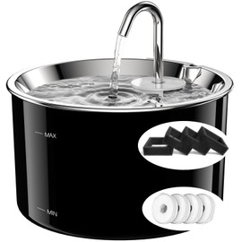 Cat Water Fountain Stainless Steel,3 L/ 101 oz Pet Water Fountain with 5-Stage Circulating Filtration System,Cat Fountain with Quiet Pump for Cats, Dogs (4 Filters + 4 Sponges)