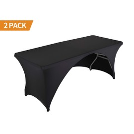 LZY 2 Pack Fitted Table Covers for 6 Foot Folding Tables,Open Back, Spandex/Stretch/Elastic Rectangular Table Cloths for Trade Show Display or Party (6FT-OB2PCS, Black)