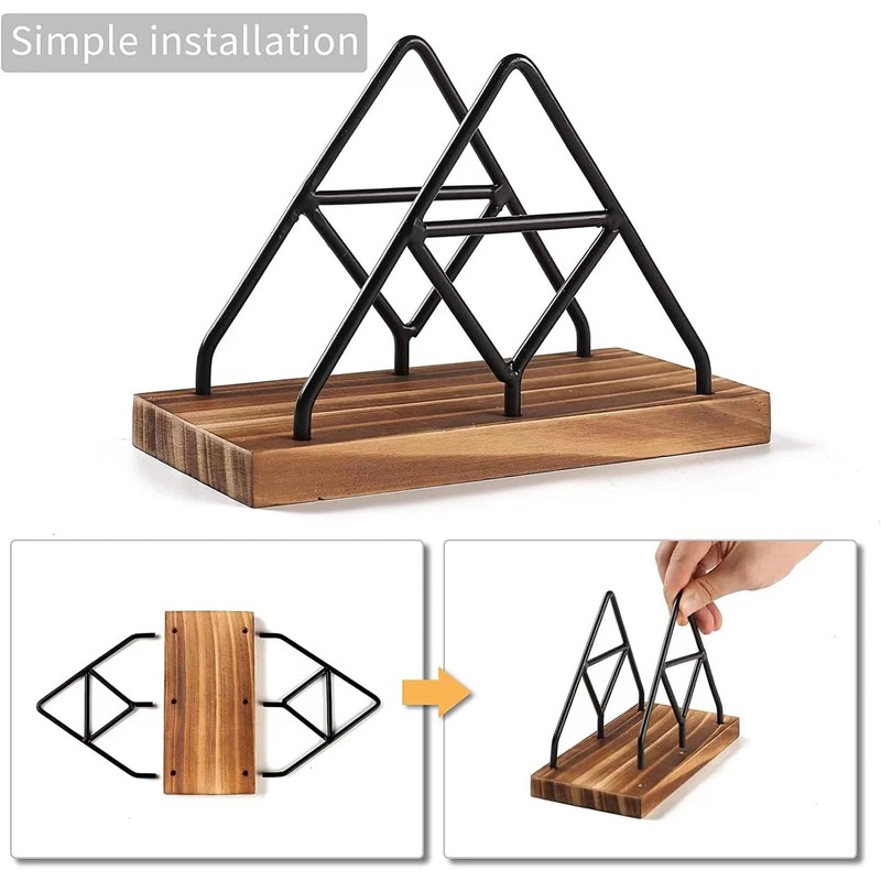 Walquicks 2Pcs Metal and Wooden Napkin Holder - Triangle Design