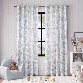 Vangao Easter Blue Nursery Curtains for Kids Room Linen Curtains 84 Inch Long Farmhouse Drapes with Bunny Woodland Wildlife Print Light Filtering French Country Forest Design 2 Panels